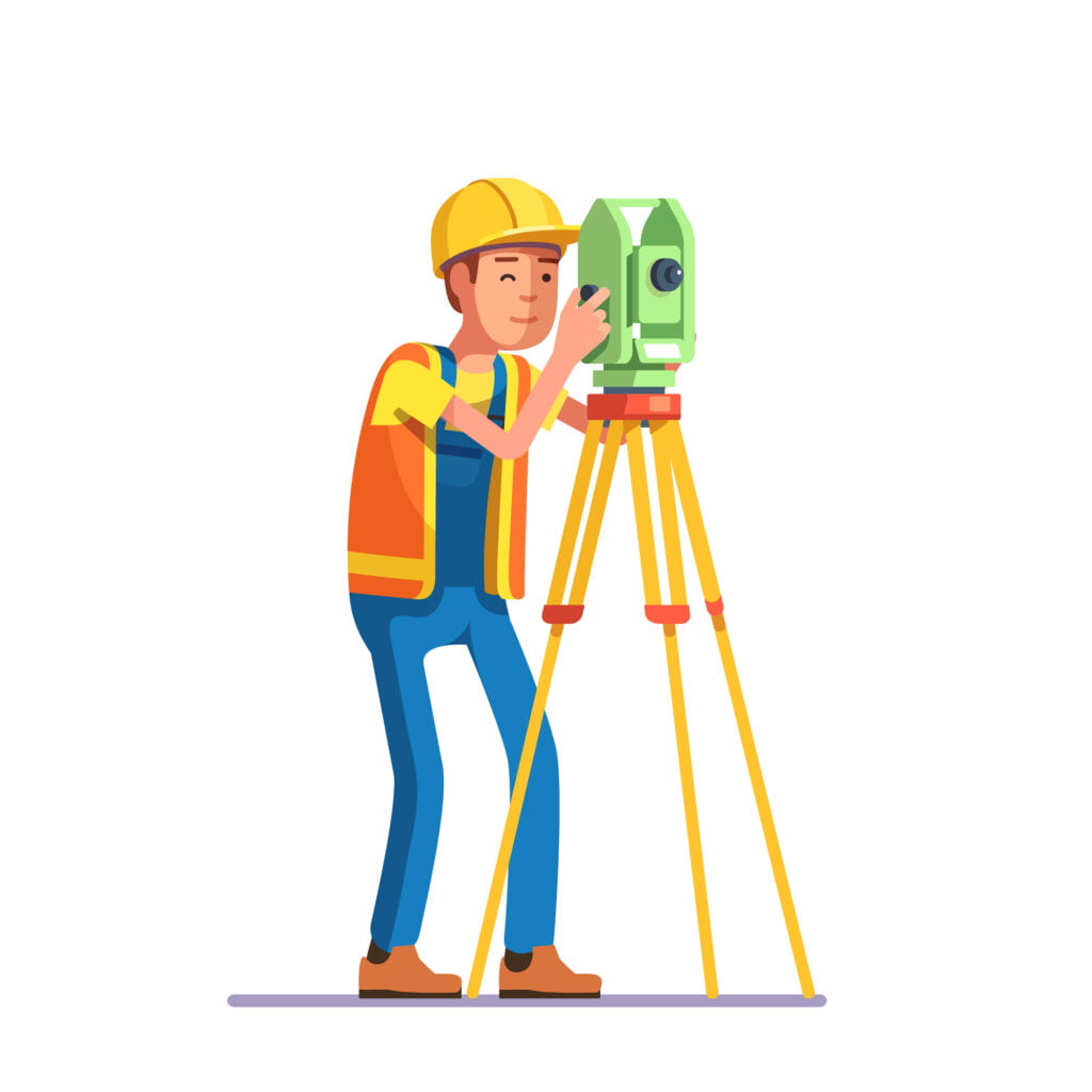 A civil engineer conducts a land survey using surveying equipment. This image is from a website about  SURVEYING IN CIVIL ENGINEERING